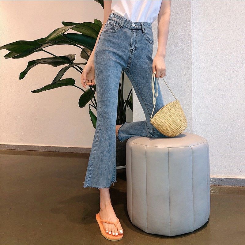 2022 Quần Jeans Ống Loe Lưng Cao Dáng Rộng Thời Trang Xuân Thu Mới Cho Nữ