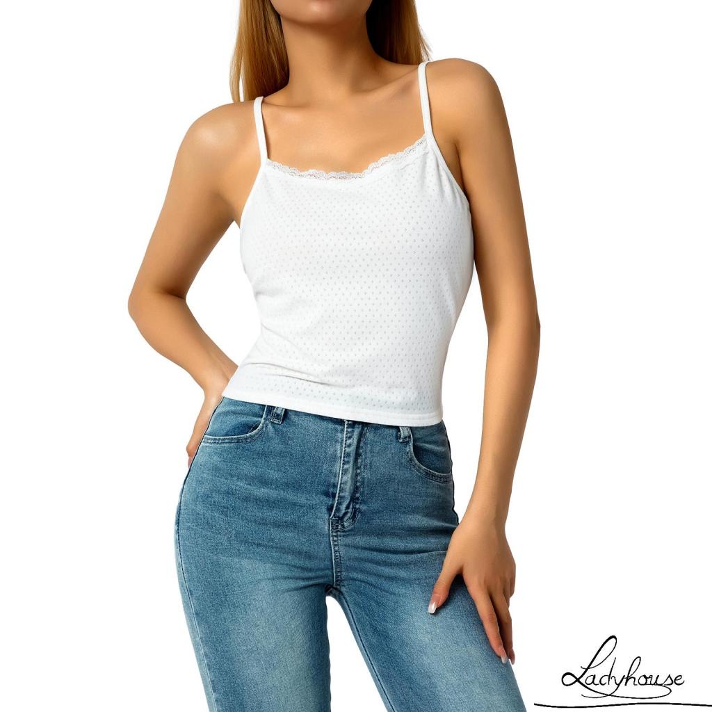 Áo Hai Dây Mỏng Ghép Vải Ren Hình Trái Tim Gợi Cảm Cho Nữ