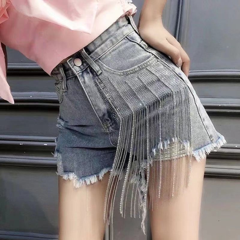 Quần short denim nữ cạp siêu cao đính đá siêu bền hàng Quảng Châu | BigBuy360 - bigbuy360.vn