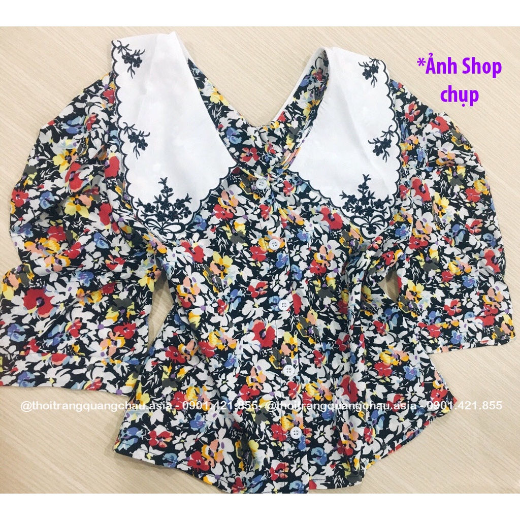 Áo sơ mi Hoa, Cổ Búp Bê Phong Cách Retro Hàn Quốc
