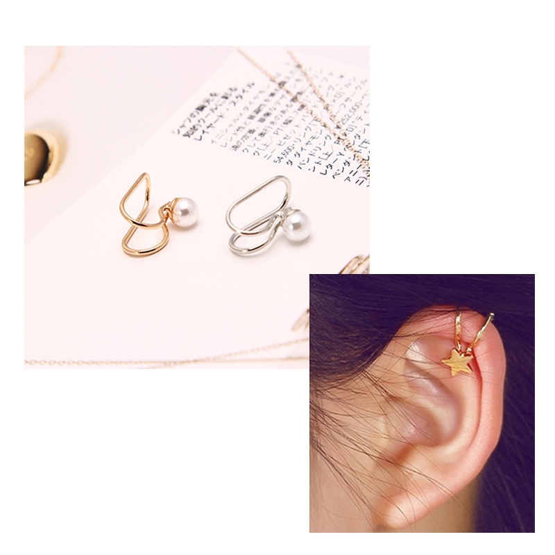 Khuyên kẹp vành tai hình ngôi sao/đính đá/ngọc trai giả phong cách Hàn Quốc cho nữ