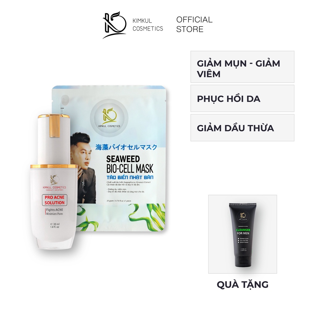 Combo mụn cho Nam KimKul gồm Pro Acne Solution và Mặt nạ Seaweed (Tặng Sữa rửa mặt bill trên 300K)