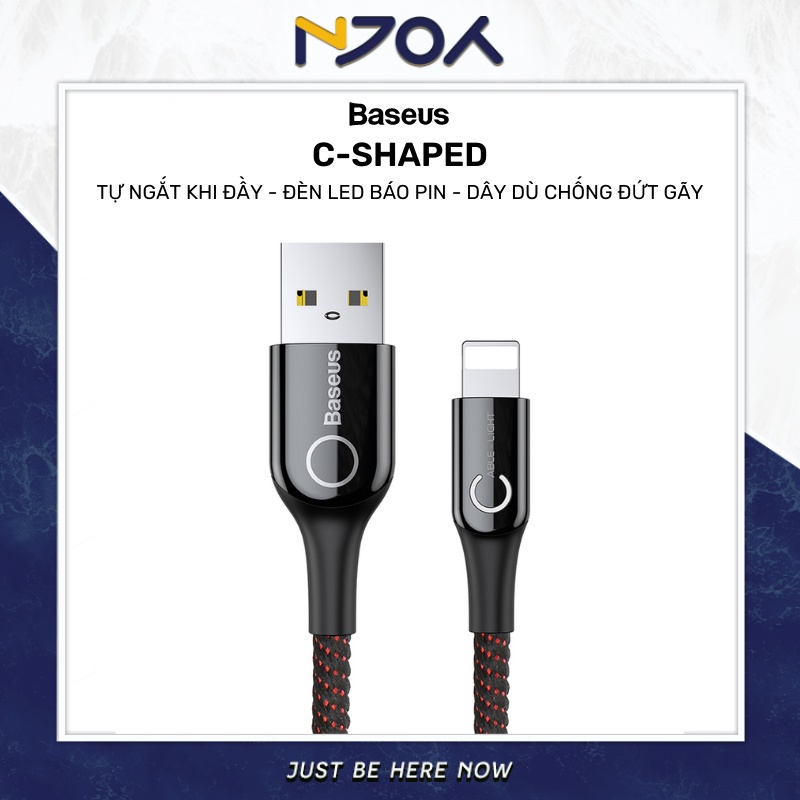 Dây Sạc IP Tự Ngắt Chính Hãng BASEUS C Shape Light Lv345 Dây Dù 1M Chống Đứt Sạc Nhanh 2.4A
