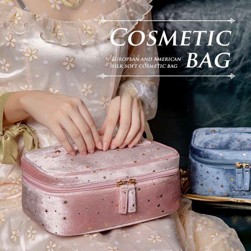 Túi Đựng Mỹ Phẩm Cầm Tay Bằng Nhung Sức Chứa Lớn Phong Cách Châu Âu Cổ Điển