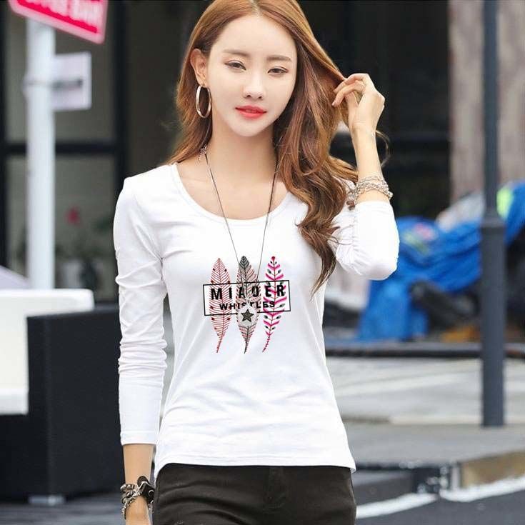 Áo thun dài tay cổ tròn in chữ thời trang cho nữ