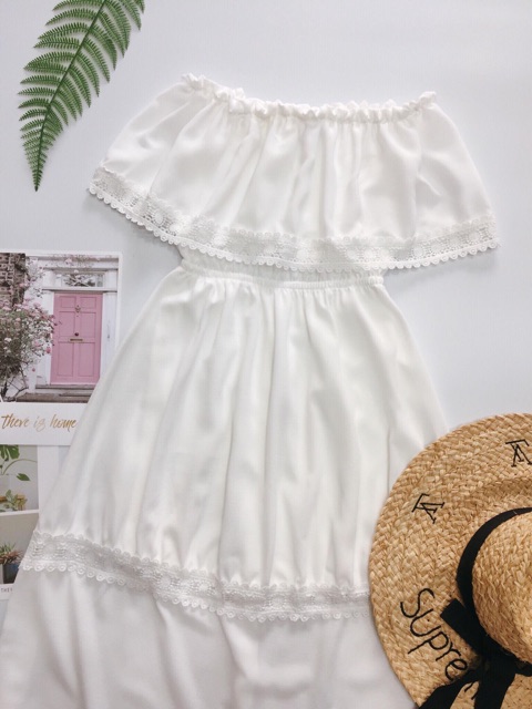 Maxi trắng trễ vai H0073 (hình thật khách feedback) | BigBuy360 - bigbuy360.vn
