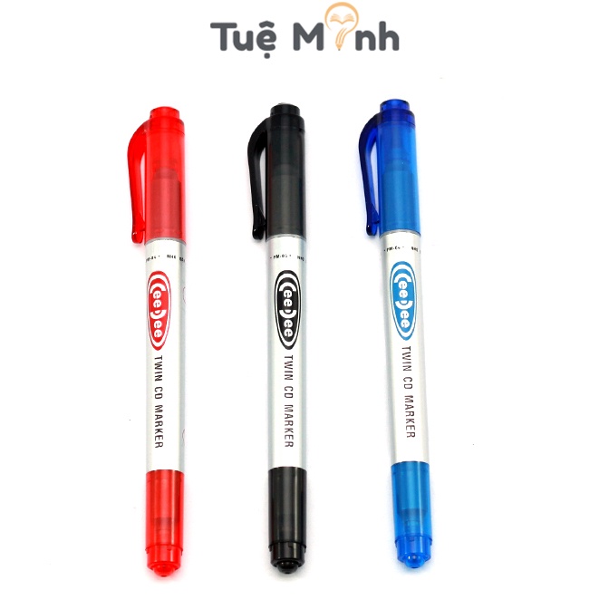 Bút lông dầu 2 đầu Thiên Long PM-04 nét 1mm + 0.4mm mực xanh, đen, đỏ viết được nhiều chất liệu