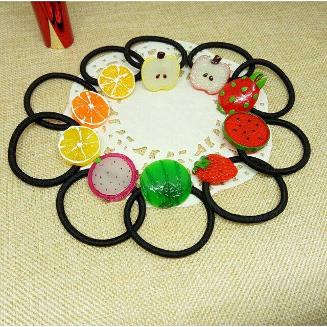 Dây buộc tóc đính hoa quả siêu cute