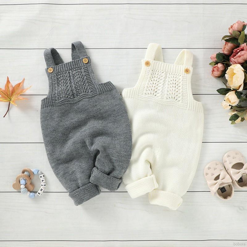 Jumpsuit Dệt Kim Màu Trơn Cho Bé 0-24 Tháng Tuổi