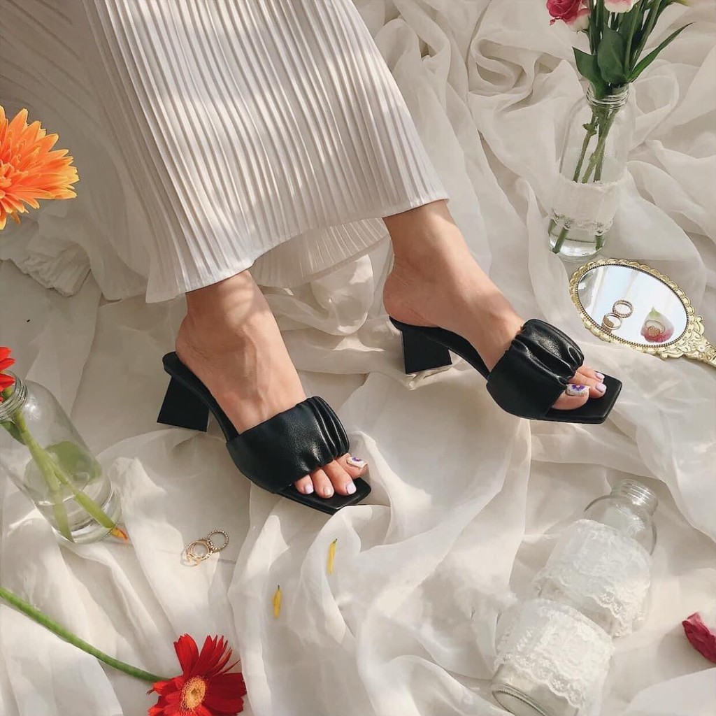 Guốc / Dép cao gót quai nhún bản to phong cách hàn quốc cao 6cm - g63