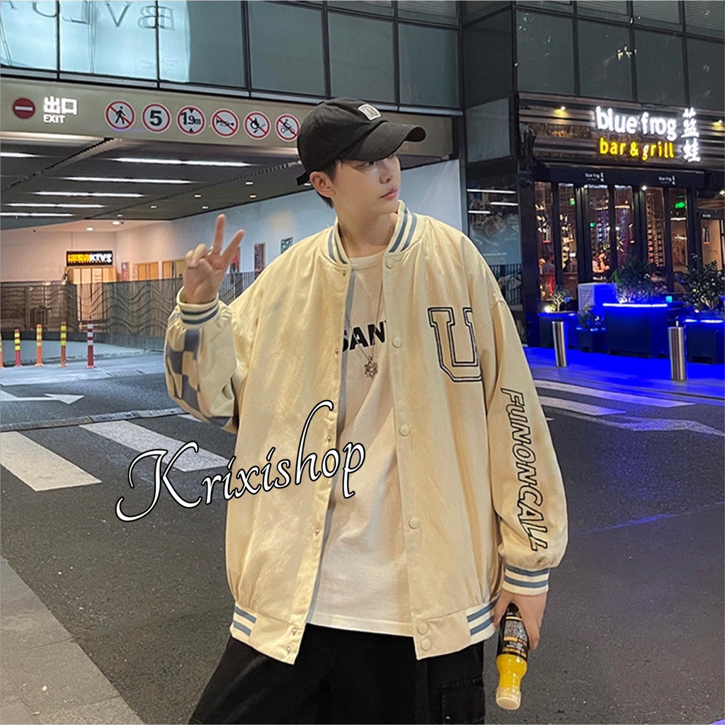 Áo khoác dù bomber unisex nam nữ  9x 10x bàn cờ vua cúc bấm rộng rãi mặc đi học đi chơi hẹn hò