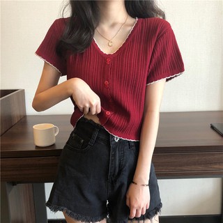 Áo croptop cổ tim len tăm hè ulzzang nhiều màu Chiro