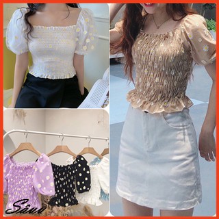 Áo Trễ Vai Hoa Cúc 🔴FREESHIP🔴 Áo Trễ Vai Hoa Cúc Nhún Tay Bồng [ẢNH+VIDEO THẬT]