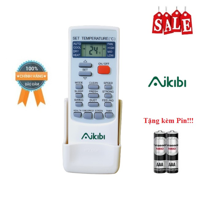 Remote Điều khiển điều hòa máy lạnh Aikibi- Hàng mới chính hãng 100% Tặng kèm đế treo tường + Pin