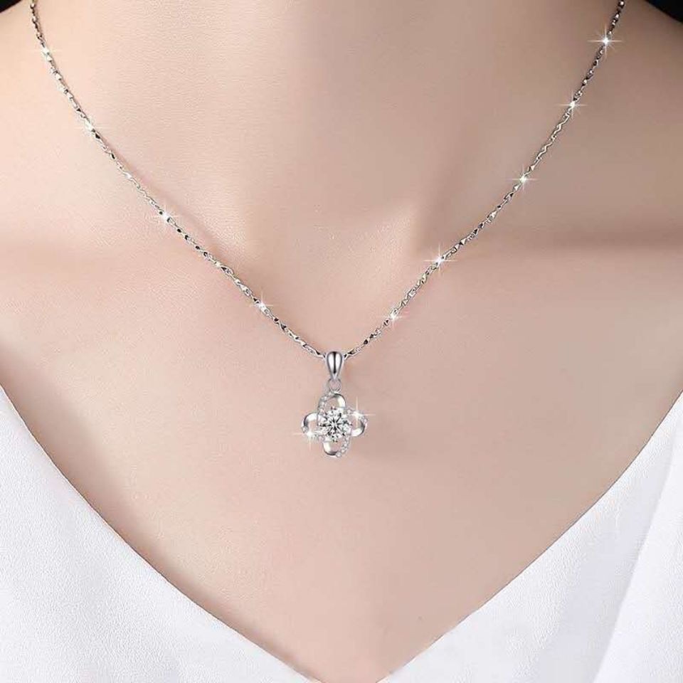 Vòng Cổ Choker Chất Liệu Bạc S925 Mặt Cỏ Ba Lá Thời Trang Cho Nữ