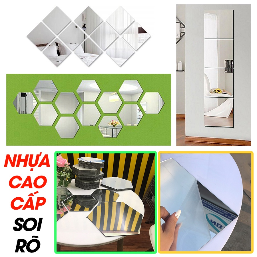 Gương Decor Ghép Tường, ̣̣TẶNG Băng Keo. Gương Dán Tường Toàn Thân, Chất Liệu Mica Cao Cấp. Soi Rõ