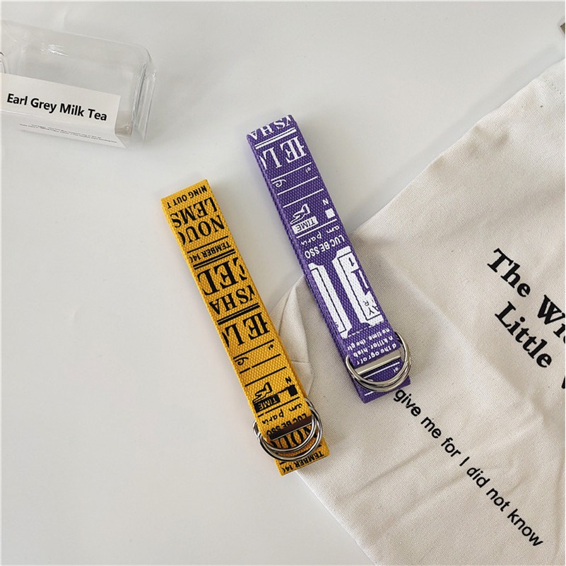 Thắt Lưng Vải Canvas Phối Da Bản Rộng Có Khóa Cài Họa Tiết Graffiti Phong Cách Nhật Hàn