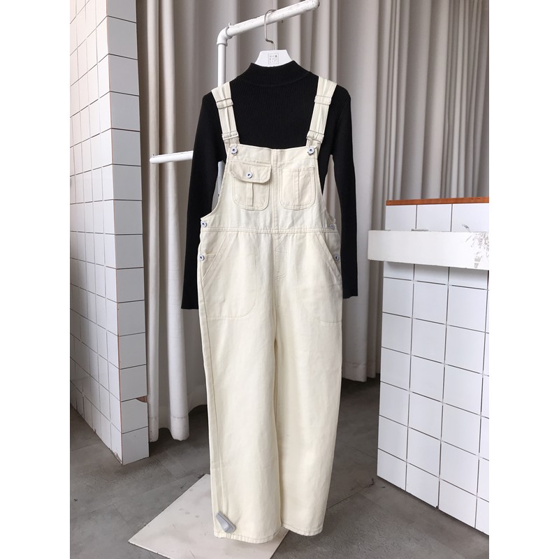 [Mã FADIRECT20 giảm 20K đơn 150K] Yếm quần dài jean 2 túi trắng kem - YQD114 | BigBuy360 - bigbuy360.vn