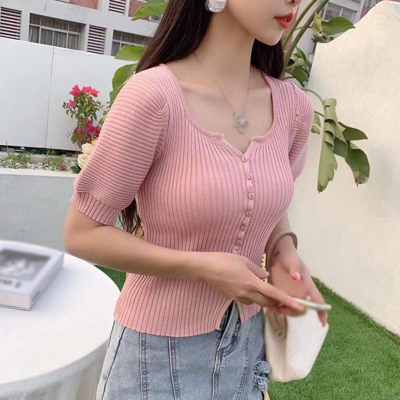 Áo Lửng Ngắn Tay Phong Cách Hàn Quốc Quyến Rũ Dành Cho Nữ