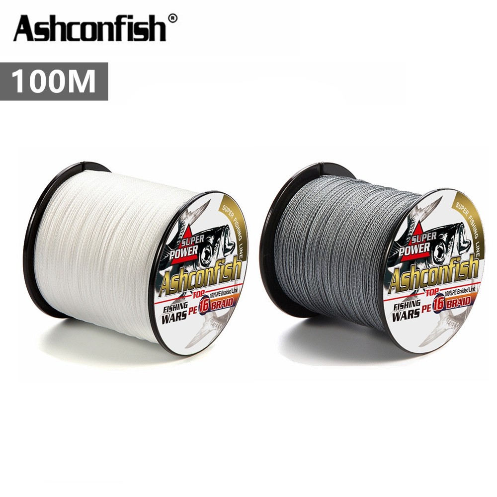 Ashconfish 16 Sợi 100M Cuộn Dây Câu Bện Cá Bằng X16 PE Siêu Bền Siêu Chắc ĐỦ SIZE Xám Trắng