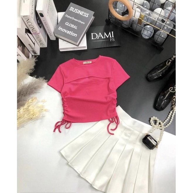 Áo croptop nữ rút dây eo kiểu khoét ngực cá tính