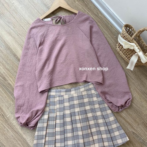 Áo kiểu, áo kiểu croptop dài tay vải voan Hàn QUốc, free size mã 57, hàng mới về 30/4/02021