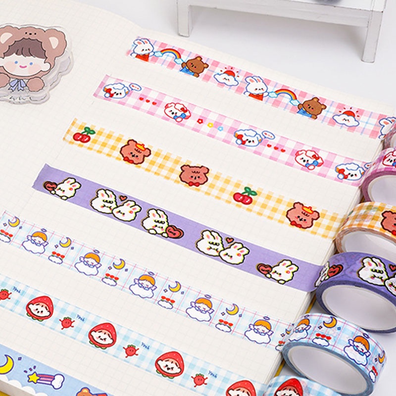 Cuộn băng keo dán trang trí washi họa tiết đáng yêu dành cho nhật ký sổ lưu niệm DIY