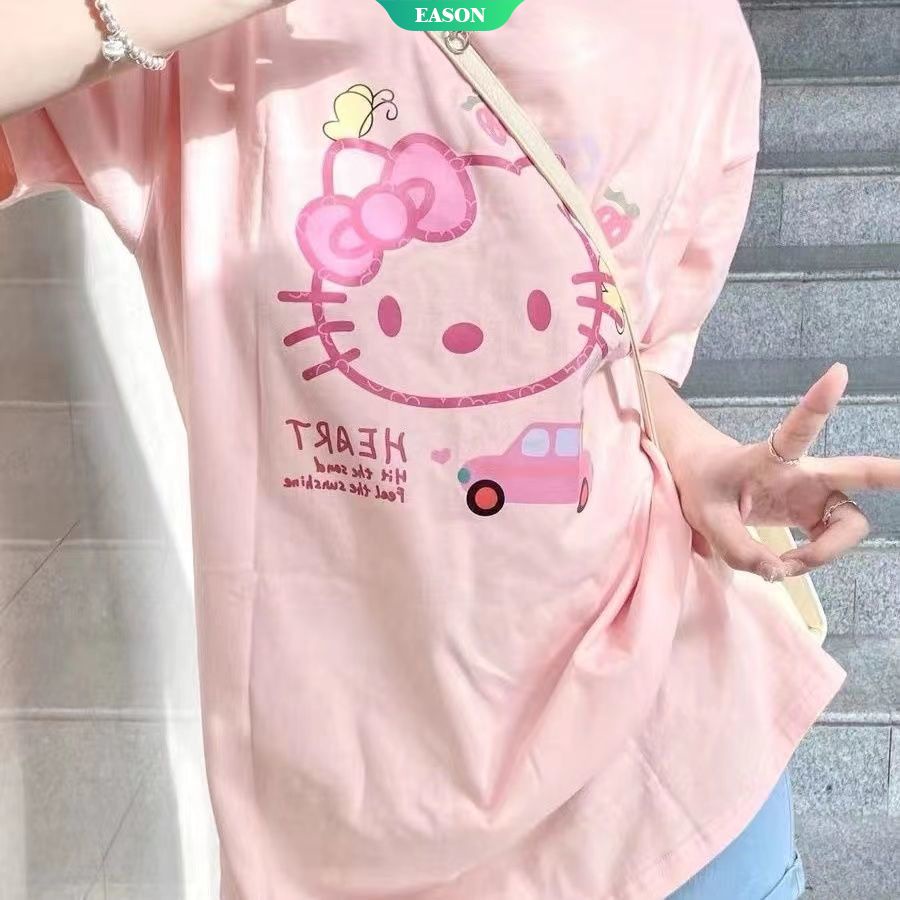Áo Thun Tay Ngắn 100% cotton In Họa Tiết Hoạt Hình Hello Kitty Dễ Thương Phong Cách Hàn Quốc Cho Nữ