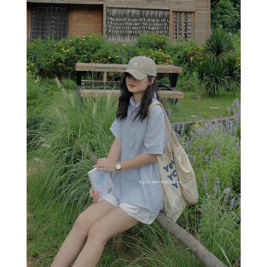 [vintage.design] áo sơ mi sọc kẻ xẻ sau, áo babydoll sọc kẻ xẻ sau có [video+ ảnh thật] A360 | BigBuy360 - bigbuy360.vn