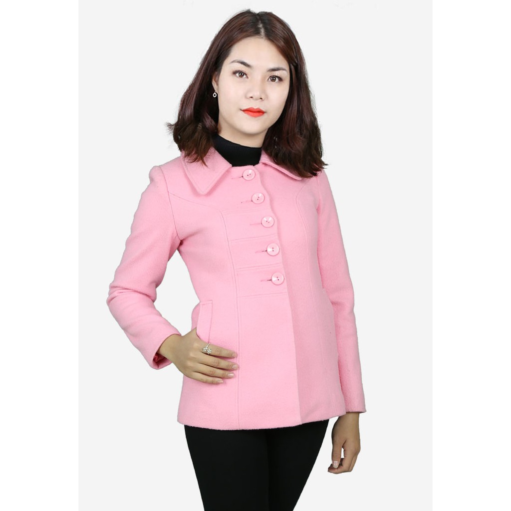 Áo măng tô 2 lớp tay dài dáng ngắn dạ hồng 2 da cổ nam không chân 5 khuy The One Fashion AKL042HO
