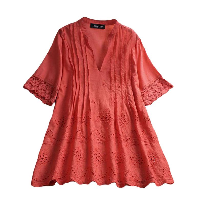 Áo Kiểu Vải Lanh Cotton Tay Ngắn Dáng Rộng Cổ Chữ V Thời Trang Mùa Hè 2019 Cho Nữ