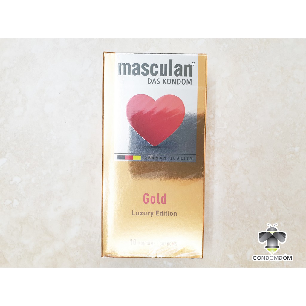 Hộp 10 Bao cao su Masculan Gold Luxury Edition siêu mỏng ánh vàng 9999 hương vani