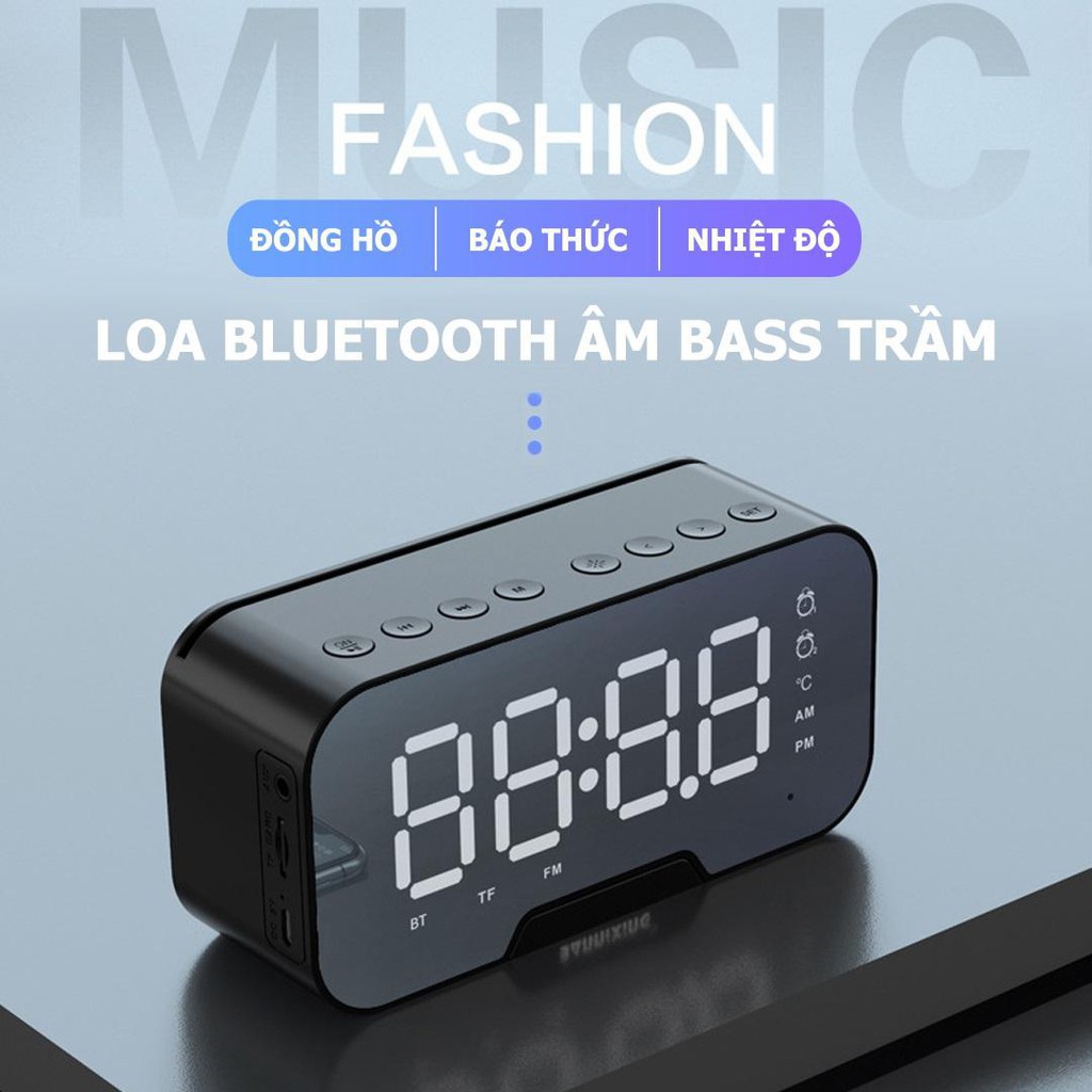 Loa bluetooth AMOI G5 | Nghe đài FM kiêm đồng hồ báo thức | Màn hình soi gương | Vỏ kim loại