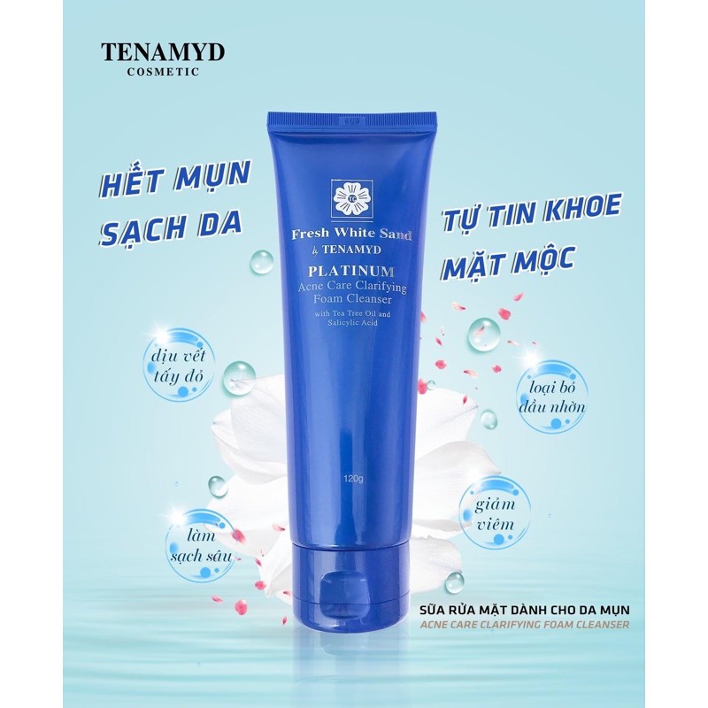 Sữa Rửa Mặt Cho Da Nhờn Mụn Fresh White Sand Tenamyd Platinum Acne Care Clarifying Foam Cleanser