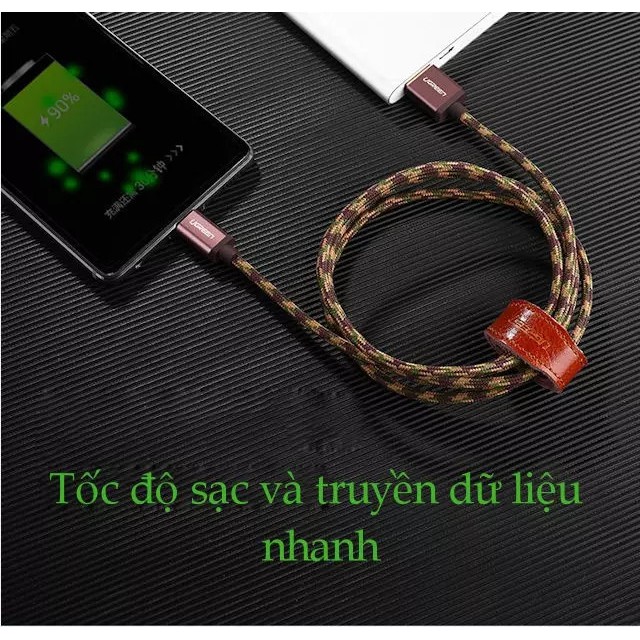 Dây Cáp USB sang Type C UGREEN 40429 đầu Mạ vàng, dây dù dài 1met Chính hãng US250