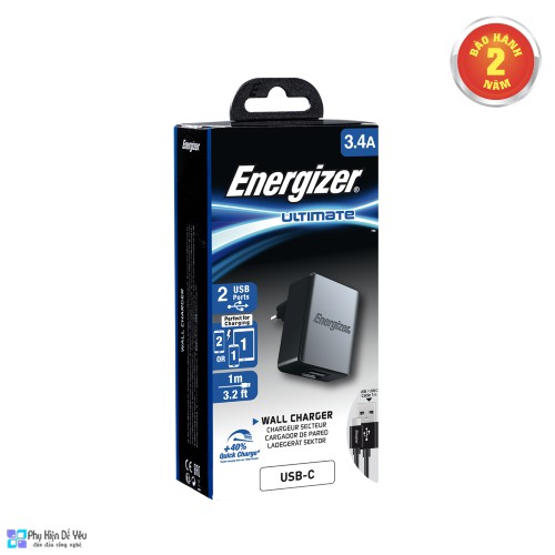 Sạc Energizer 3.4A-ACA2CEUUC23 – Một Thiết Kế Hiện Đại [CHÍNH HÃNG PHÂN PHỐI, BẢO HÀNH 2 NĂM]