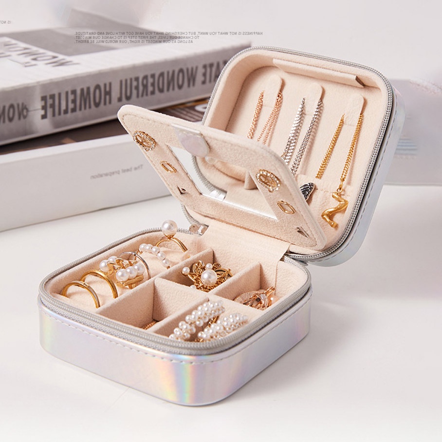 Hộp đựng trang sức bằng da thiết kế hai tầng tiện lợi