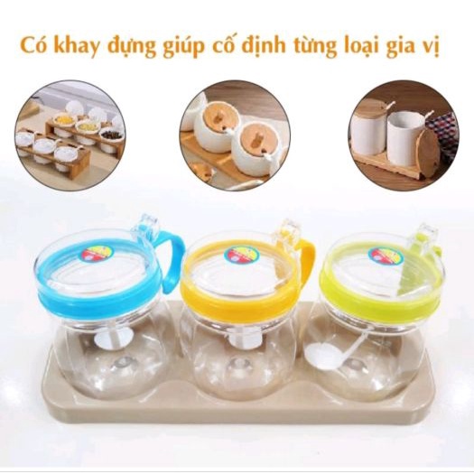 Bộ 3 hộp hũ đựng gia vị Việt Nhật nắp bật có thìa tiện dụng-Tongkhohuyhoang168