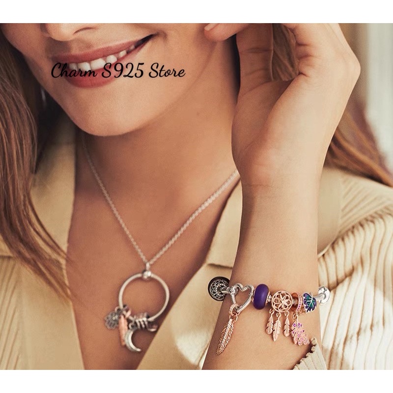 charm pan chiếc lá xanh tím biểu tượng hy vọng bạc s925 cao cấp