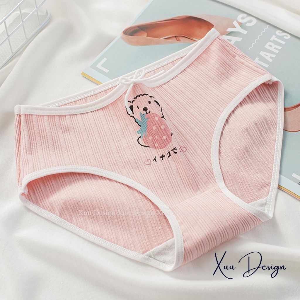 Quần lót cotton nữ Wexuu Design, Quần lót nữ phối viền chất cotton co dãn thoáng khí họa tiết ngọt ngào QC26