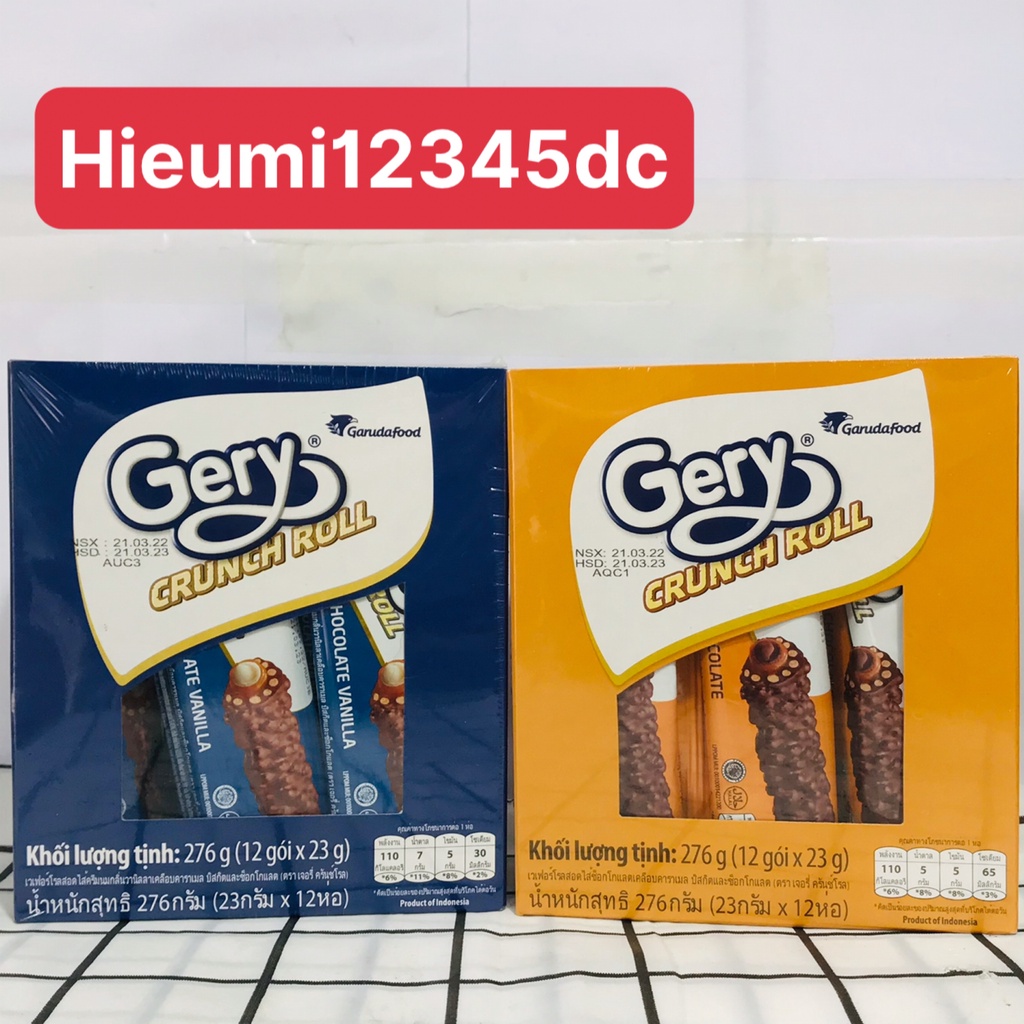 Bánh cuộn phủ Socola Gery Crunch Roll Hộp 276g (12 que)