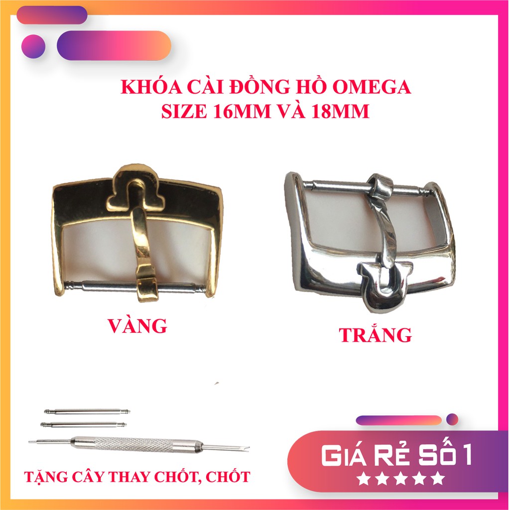 Khóa đồng hồ Omega cao cấp size 16mm và 18mm màu vàng, trắng