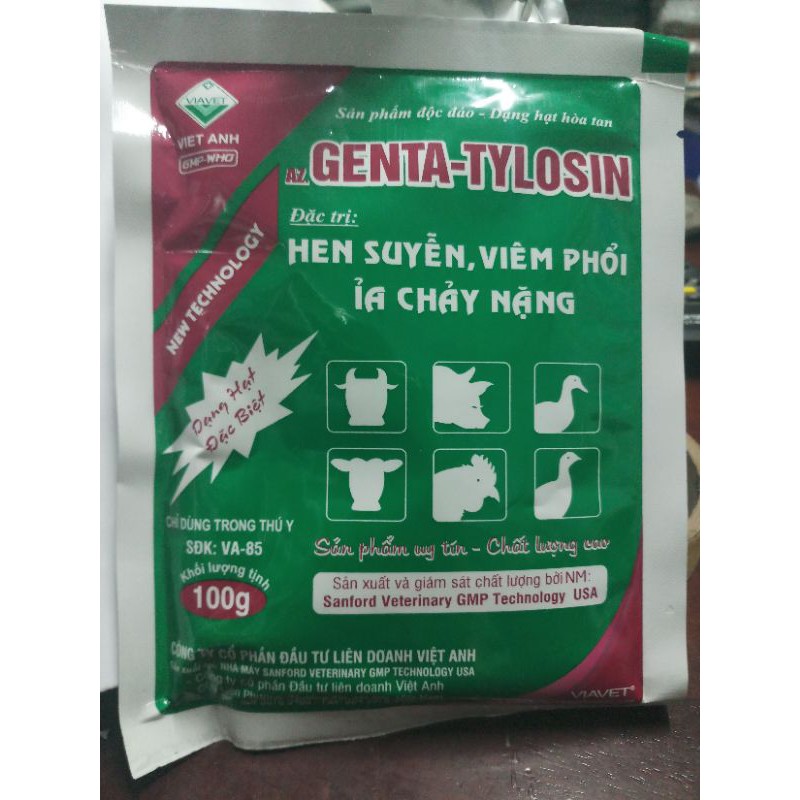 Genta Tylosin 100 gram h.en su.yễn, viê.m ph.ổi, tiê.u chả.y nặng