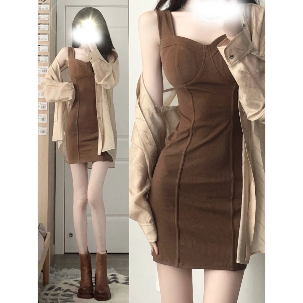 Bộ Áo Khoác cardigan + Đầm Hai Dây Thời Trang Quyến Rũ Cho Nữ