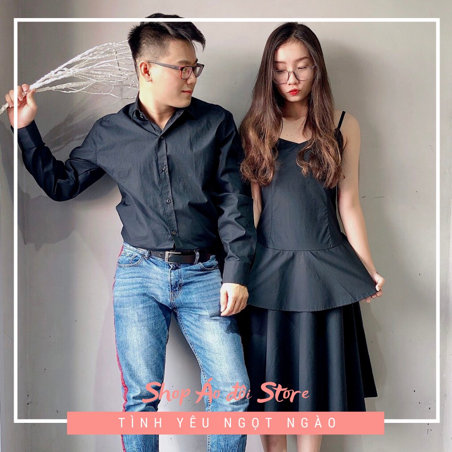 Bộ áo váy sơ mi cặp cao cấp, đồ đôi nam nữ dễ thương, chất đẹp để chụp hình cưới, đi du lịch