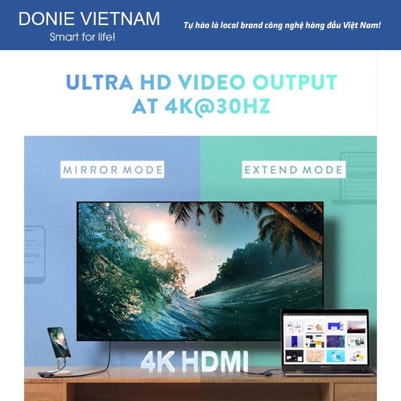 Cáp Chuyển Ugreen 70411 Usb-C 6 in 1 Sang HDMI 4K, 2 USB 3.0 Ports,SD, TF Card Reader, 100W PD