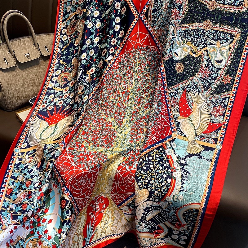 Khăn choàng cổ lụa cao cấp in hình cây size 90x180cm - Maben