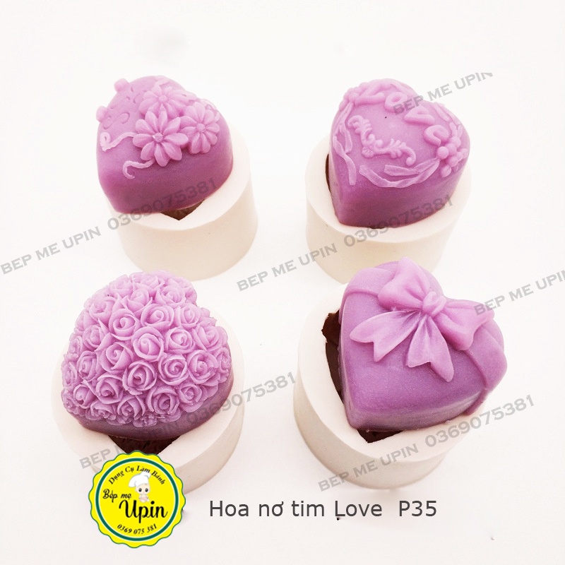 Khuôn silicon tim in hình các loại (hoa cúc, hoa hồng , chữ love, nơ)