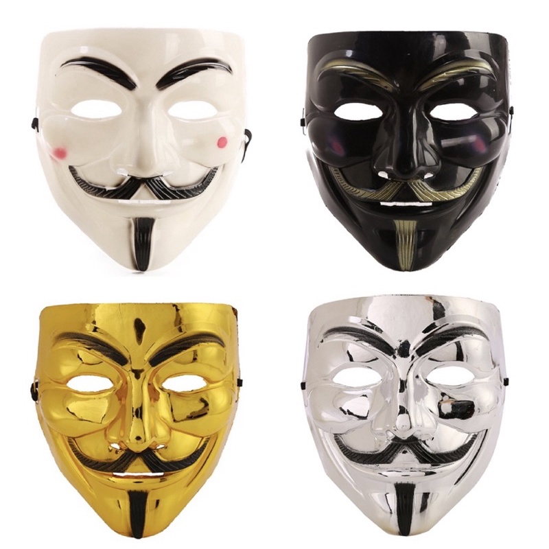Đồ chơi mặt nạ hacker trắng hoá trang- Anonymous vendetta vàng bóng đen
