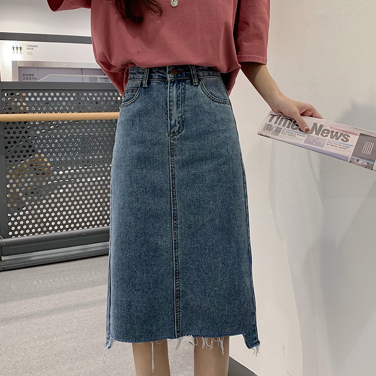 Chân váy jeans midi dáng dài váy jean TOTICHAN CVJ01